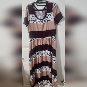 Lularoe Leopard Cheetah Color Block XL Riley Dress Animal Pink Red Striped EUC